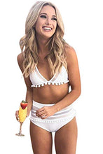 
                        
                          Cargar imagen en el visor de la galería, Bdcoco Women's High Waist Two Pieces Bikini Set Padded Stripe Tassel Swimsuit
                        
                      