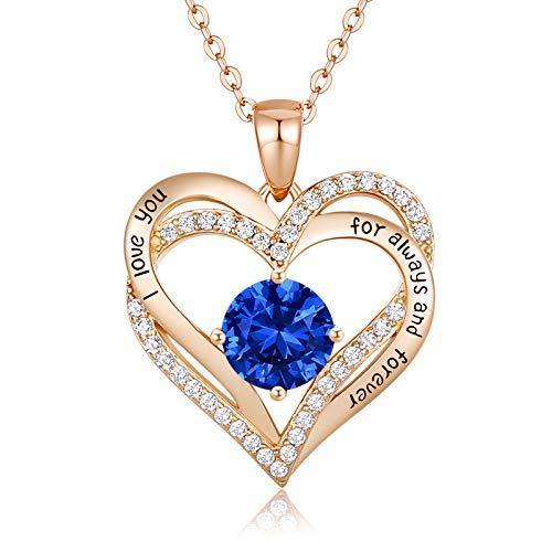 CDE Forever Love Heart Women Necklace 925 Sterling Silver Rose Gold Plated Birthstone Pendant Necklaces for Women - JOY2ESpree