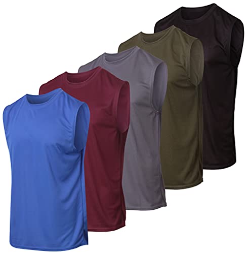Real Essentials 5 Pack: Men's Mesh Active Athletic Tech Tank Top - Workout & Training Activewear