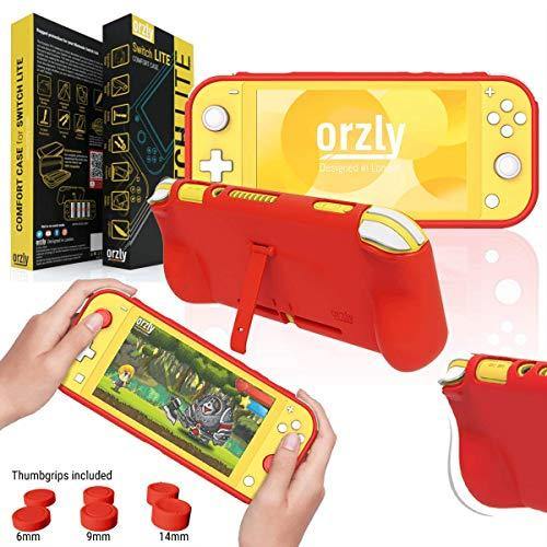 Orzly Grip Case for Nintendo Switch Lite – Case with Comfort Padded Hand Grips, Kickstand, Pack of Thumb Grips - Turquoise Blue - JOY2ESpree