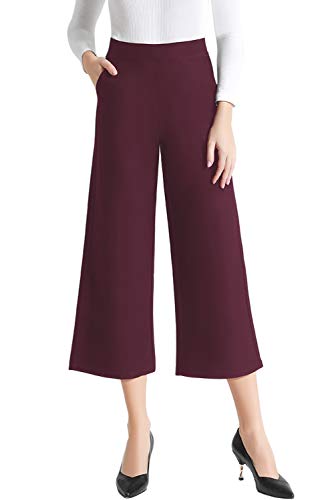 Tsful High Waisted Wide Leg Pants for Women Summer Business Casual Crop Dress Pants Stretch Pull On Capris