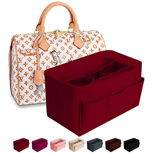 Purse Organizer Insert Felt Bag Organizer Handbag Organizer Insert for Tote fits LV Speedy Neverfull Longchamp, Grey, Medium (Medium, Pink)