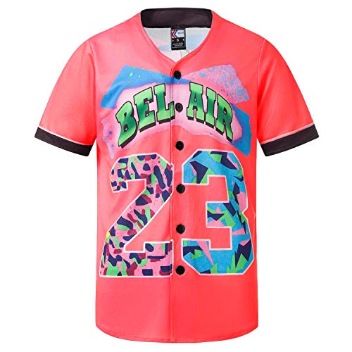 MOLPE 90s Hip Hop Clothing for Men and Women, Unisex Bel Air 23 Baseball Jersey, Mens Printed Urban Shirts for Party
