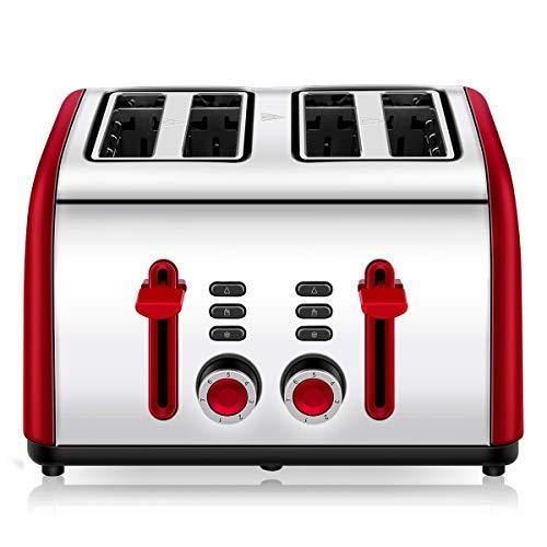 Toaster 4 Slice, CUSINAID 4 Wide Slots Stainless Steel Toasters with Reheat Defrost Cancel Function, 7-Shade Setting, Blue - JOY2ESpree