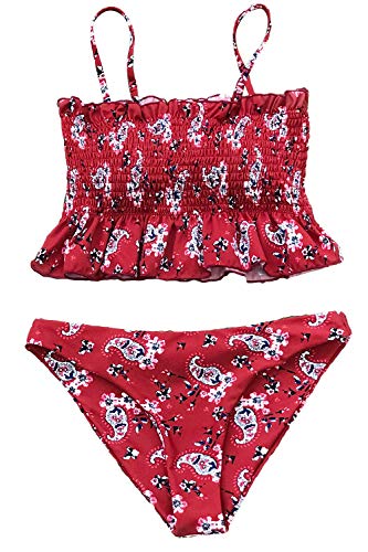 CUPSHE Women's High Waist Bikini Swimsuit Ruffle Smock Floral Print Two Piece Bathing Suit