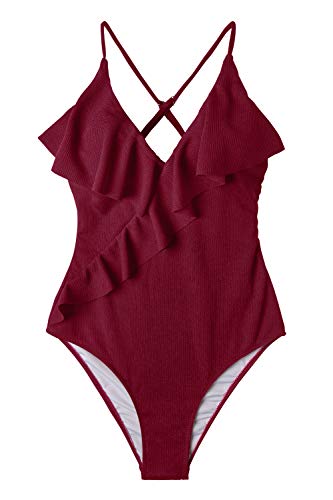 CUPSHE Women's One Piece Swimsuit Ruffle Wrap Textured Beach Swimwear Bathing Suits