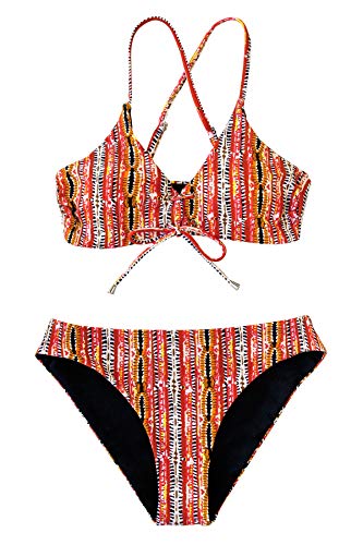 CUPSHE Women's Reversible Lace Up Bikini Sets Floral and Striped
