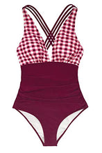 
                        
                          Load image into Gallery viewer, CUPSHE Women's One Piece Swimsuit V Neck Tummy Control Cross Back Vintage Swimwear Bathing Suits
                        
                      