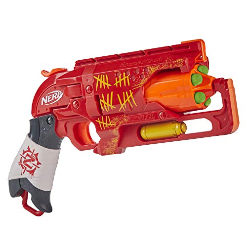 NERF Zombie Strike Hammershot Blaster -- Pull-Back Hammer-Blasting Action, 5 Official Zombie Strike Darts -- Stripes Color Scheme (Amazon Exclusive)