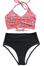 
                        
                          Cargar imagen en el visor de la galería, CUPSHE Women’s Bikini Swimsuit Floral Print Halter Lace Up Two Piece Bathing Suit
                        
                      