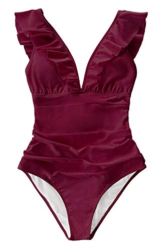 CUPSHE Women's V Neck One Piece Swimsuit Ruffled Lace Up Monokini