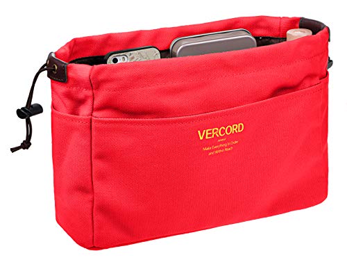 Vercord Canvas Handbag Organizers, Sturdy Purse Insert Organizer Bag in Bag, 10 Pockets Beige Small