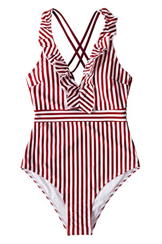 CUPSHE Women's V Neck One Piece Swimsuit Ruffled Back Cross Swimwear