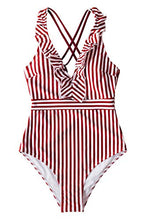 
                        
                          Load image into Gallery viewer, CUPSHE Women's V Neck One Piece Swimsuit Ruffled Back Cross Swimwear
                        
                      
