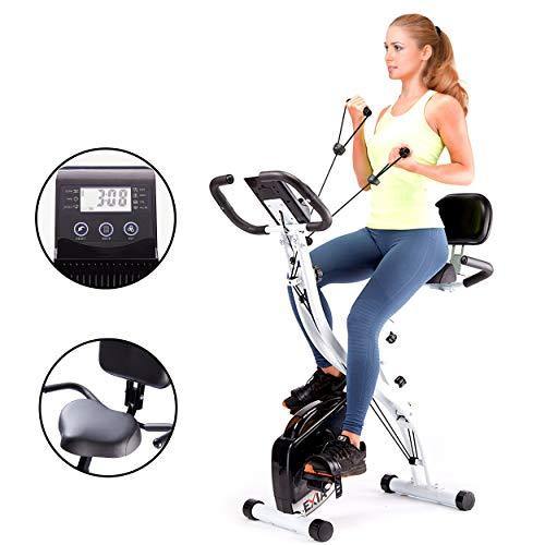 EXIA Folding Magnetic Exercise Bike with Pulse Sensor, Upright and Recumbent Stationary Bike - JOY2ESpree