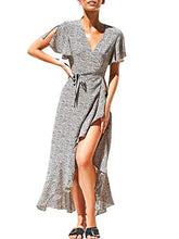 
                        
                          Load image into Gallery viewer, Miessial Women's Summer Chiffon V Neck Ruffle Maxi Dress Polka Dot Long Beach Wrap Dress
                        
                      