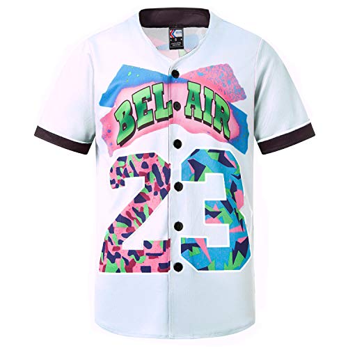 MOLPE 90s Hip Hop Clothing for Men and Women, Unisex Bel Air 23 Baseball Jersey, Mens Printed Urban Shirts for Party