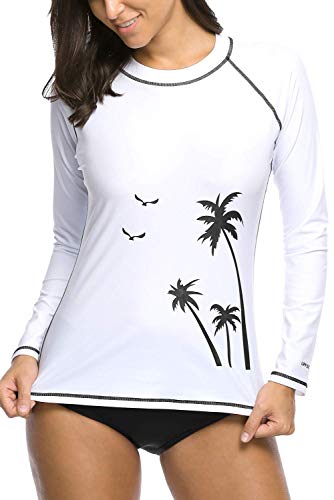 CharmLeaks Women's Long Sleeve Rashguard UPF 50 Sun Protection Swimsuit Top Striped Swim Shirts