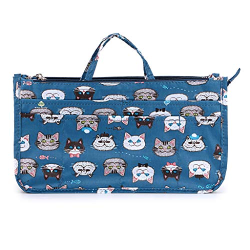 BTSKY New Printing Handbag Organizers Inside Purse Insert-High Capacity 13 Pockets Bag Tote Organizer with Handle Peacock Flower