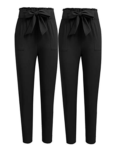 Freeprance Women's Pants Casual Trouser Paper Bag Pants Elastic Waist Slim Pockets