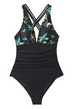 
                        
                          Load image into Gallery viewer, CUPSHE Women's One Piece Swimsuit V Neck Tummy Control Cross Back Vintage Swimwear Bathing Suits
                        
                      