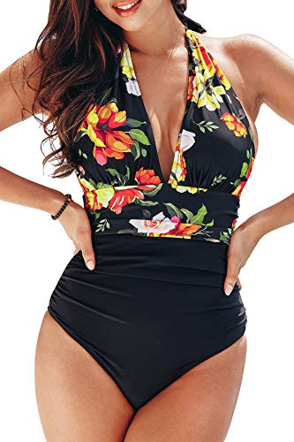 CUPSHE Women's Halter One Piece Swimsuit Keeping You Accompained Swimwear