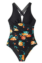
                        
                          Load image into Gallery viewer, CUPSHE Women's One Piece Swimsuit V Neck Tummy Control Cross Back Vintage Swimwear Bathing Suits
                        
                      
