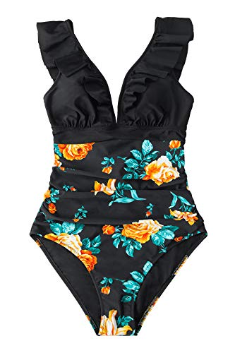 CUPSHE Women's V Neck One Piece Swimsuit Ruffled Lace Up Monokini