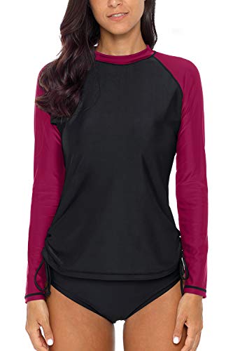 CharmLeaks Women's Long Sleeve Rashguard UPF 50 Sun Protection Swimsuit Top Striped Swim Shirts